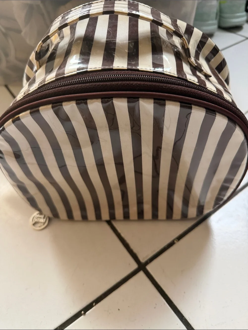 henri bendel Brown and White Striped Cosmetic Case